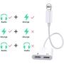 [Apple MFi Certified] 2 in 1 Dual Lightning Adapter & Splitter, 2 Pack iPhone Headphones Adapter 4 in 1 Charge+Call++Audio+Volume Control Converter Cable Compatible for iPhone 12/11/SE/XS/XR/X/8 7