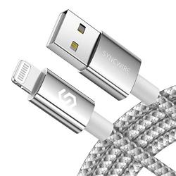 Syncwire iPhone Charger Cable (6ft/2m), [Apple MFi Certified] Lightning Cable Nylon Braided USB Fast Charging Cord Compatible with iPhone 12 11 Pro Xs Max XR 8 7 6 Plus SE 5, iPad iPod, Alloy Silver