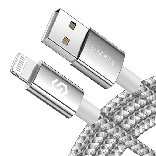 Syncwire iPhone Charger Cable (6ft/2m), [Apple MFi Certified] Lightning Cable Nylon Braided USB Fast Charging Cord Compatible with iPhone 12 11 Pro Xs Max XR 8 7 6 Plus SE 5, iPad iPod, Alloy Silver