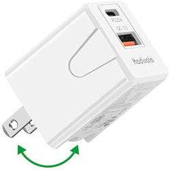 USB C Fast Charger, Hadisala 20W Dual-Port PD USB C/QC 3.0 Wall Charger, Foldable Plug Portable Travel Power Adapter Compatible with iPhone 12/Mini/Pro Max, iPad Pro, AirPods Pro, Galaxy and More