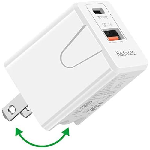 USB C Fast Charger, Hadisala 20W Dual-Port PD USB C/QC 3.0 Wall Charger, Foldable Plug Portable Travel Power Adapter Compatible with iPhone 12/Mini/Pro Max, iPad Pro, AirPods Pro, Galaxy and More