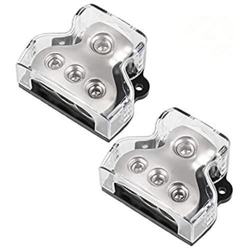 VonSom 3 Way Power Distribution Block, 1x 0 Gauge in / 3X 4 Gauge Out Amp Power Distribution Ground Distributor Connecting Block for Car Amplifier Audio Splitter 2 Pack