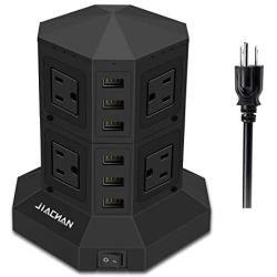 Power Strip Tower, Surge Protector Charging Tower with 8 AC Outlets and 6 Ports USB, Independent Control Switch for Each Floor (Black)