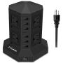 Power Strip Tower, Surge Protector Charging Tower with 8 AC Outlets and 6 Ports USB, Independent Control Switch for Each Floor (Black)