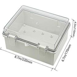 Zulkit Junction Box ABS Plastic Dustproof Waterproof IP65 Electrical Boxes Hinged Shell Outdoor Universal Project Enclosure Grey Clear Transparent Cover With Lock 8.7 x 6.7 x 4.3 inch (220x170x110 mm)