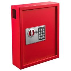 AdirOffice 40 Keys Cabinet with Digital Lock - Electronic Key Safe - Pin Code Keyless Storage Box for Keys - Secure Steel Lockbox - Scratch Resistant Powder Coated - Wall Anchor (Red)