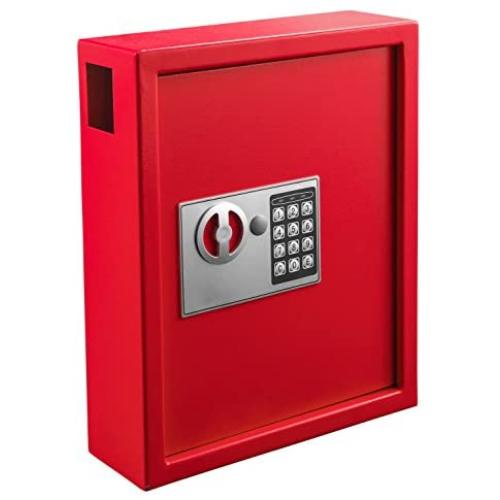 AdirOffice 40 Keys Cabinet with Digital Lock - Electronic Key Safe - Pin Code Keyless Storage Box for Keys - Secure Steel Lockbox - Scratch Resistant Powder Coated - Wall Anchor (Red)