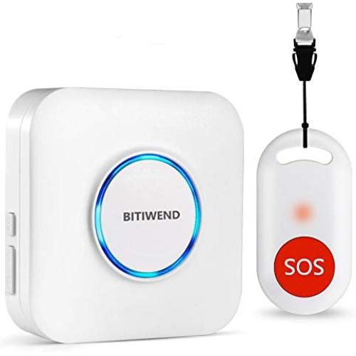 Wireless Caregiver Pager Nurse Call Alert Caregiver Pager with IP55 Waterproof SOS Call Button for Caregiver Alert System with Neck Strap (1 SOS Button+1 Receiver)