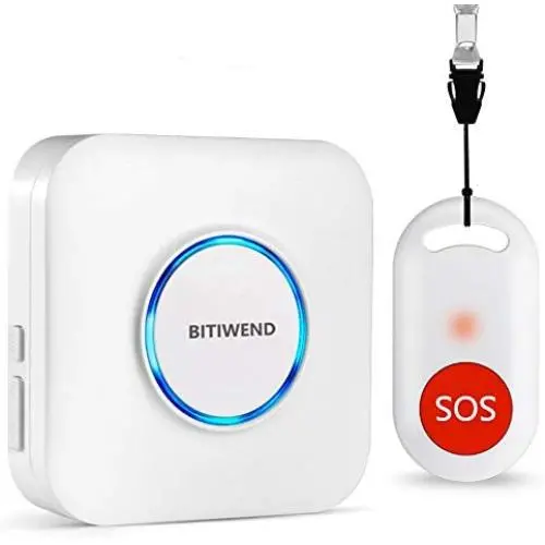 Wireless Caregiver Pager Nurse Call Alert Caregiver Pager with IP55 Waterproof SOS Call Button for Caregiver Alert System with Neck Strap (1 SOS Button+1 Receiver)