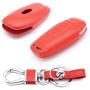 Royalfox(TM) 4 5 Buttons Leather Smart keyless Entry Remote Key Fob case Cover Keychain for Ford Mustang F-150 F-450 Explorer Taurus Fusion Edge,Lincoln MKZ MKC MKX (Leather red)