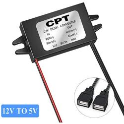 Extractme DC Converter 12V to 5V 3A 15W DC USB Converter Buck Module, DC to DC Regulator Car Power Converter with 2 USB Output Power Adapter