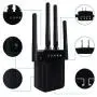 WiFi Repeater 1200Mbps, Whew Wireless Signal Booster, Dual Band 2.4G and 5G Expander, 4 Antennas Range Extender | One Button Setup with 2 Ethernet Port (Black)