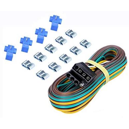 MAXXHAUL 4-Pin Flat Trailer Wiring Harness Kit 25 Male and 4 Female [18 Gauge Color Coded Wires] for Utility & Boat Trailer Wire Kits