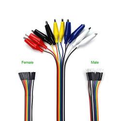 UCTRONICS Breadboard Alligator Clip Jumpers - Gator to Male and Female Jumper Wires Test Lead 2x10pcs 8 inch for Power Supply,LED Strips, Multimeters, Arduino Lilypad and Raspberry Pi