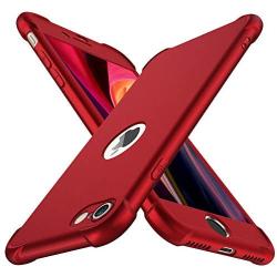 ORETECH Designed for iPhone SE 2020 Case with[2 x Tempered Glass Screen Protector] 360° Full Body Protection Cover Hard PC Soft Rubber Silicone for iPhone SE 2nd Generation (2020)-4.7- Red