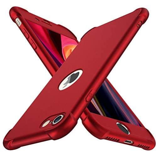 ORETECH Designed for iPhone SE 2020 Case with[2 x Tempered Glass Screen Protector] 360° Full Body Protection Cover Hard PC Soft Rubber Silicone for iPhone SE 2nd Generation (2020)-4.7- Red