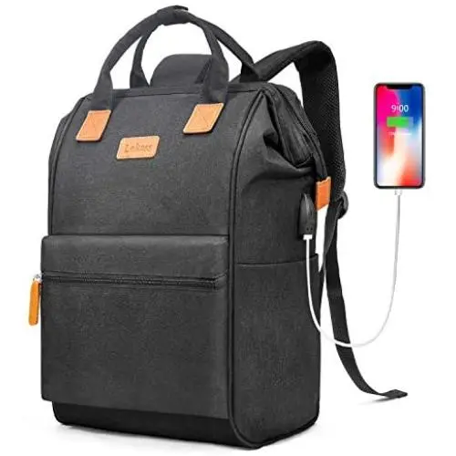 BRINCH Laptop Backpack 15.6 Inch Wide Open Computer Backpack Laptop Bag College Rucksack Water Resistant Business Travel Backpack Multipurpose Casual Daypack with USB Charging Port for Women Men,Black