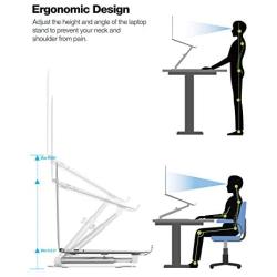 Laptop Stand for Desk, Height Adjustable up to 20'' Sit to Stand Ergonomic Computer Stand, Laptop Riser Laptop Holder, Tall Laptop Stand for MacBook, Laptops 10-17'', Silver
