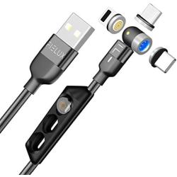FIELUX Quick 360°+180° Rotation Magnetic Charging Cable Compatible with Micro, Type-C Charging Port Smartphones and i-Product Devices 3 in 1 (3.3 ft, Black)