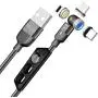 FIELUX Quick 360°+180° Rotation Magnetic Charging Cable Compatible with Micro, Type-C Charging Port Smartphones and i-Product Devices 3 in 1 (3.3 ft, Black)