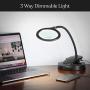 Brightech Lightview Magnifying Glass & Bright LED Lamp with Stand, Clamp - Lighted Glass Magnifier with USB Charging Port (Enjoy Music As You Work) – Dimmable Light for Reading, Crafts – 1.75x - Black