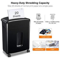 Bonsaii 20-Sheets Heavy Duty Cross-Cut Paper and Credit Card Shredder with 6.6 Gallon Pullout Basket and 4 Casters, 20 Minutes Running Time, Black (C222-A)