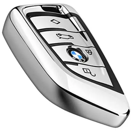 Intermerge for BMW Key Fob Cover,Blade Shape Soft TPU Key Case Shell Pouch for BMW New BMW X1 X3 X5 X6,BMW Series 1 2 5 7 Keyless Entry BMW Key Cover-Silver