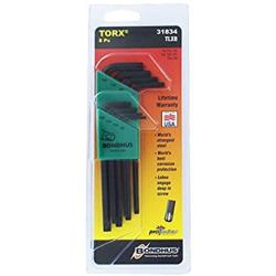 Bondhus 31834 Long Length Star-Tipped L-Wrenches, 8 Piece Set, sizes T9-T40