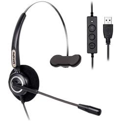 VoiceJoy Office Headset with USB Jack Business Noise Cancelling Headset with Microphone, Volume Control Mute Switch for Laptops PCs Computers