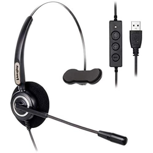 VoiceJoy Office Headset with USB Jack Business Noise Cancelling Headset with Microphone, Volume Control Mute Switch for Laptops PCs Computers