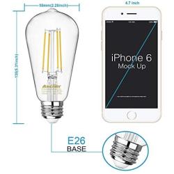 Dimmable Vintage LED Edison Bulbs 60 Watt Equivalent, Eye Protection Led Bulb with 95+ CRI, Daylight White 4000K, ST58 Antique LED Filament Bulbs, E26 Medium Base, Pack of 6
