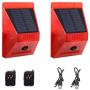 Solar Strobe Light with Remote Controller with Motion Detector Solar Alarm Light 129db Sound Security Siren Light IP65 Waterproof Protected for Your Home,Villa,Baren,Farm,Yard,2 Pack.