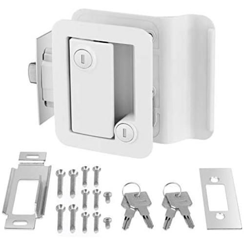 Kohree RV Entry Door Lock Latch Handle with Paddle Deadbolt, Polar White Enclosed Trailer Camper Door Latch with 4 Keys RV Door Lock Replacement --Universal Entrance Security Lock Kit