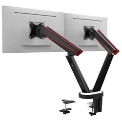 WALI Dual Gaming Monitor Mount Stand - Mechanical Spring Assisted Fully Adjustable Fit Two Screen 17 to 32 inch, 17.6 lbs, RGB LED Backlit Base with USB, Mic and Audio Ports (GAMU002), Matte Black