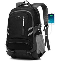 Backpack For School Bookbag College Student Business Travel with USB Charging Port Fit Laptop Up to 15.6 Inch Anti Theft Luggage Straps (Black)