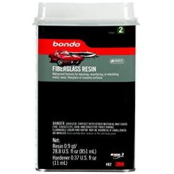 Bondo Fiberglass Resin, Stage 2, Waterproof Formula for Repairing, Resurfacing, or Rebuilding Metal, Wood, Fiberglass or Masonry Surfaces, 28.8 US Fl oz Filler with 0.37 Fl oz Hardener