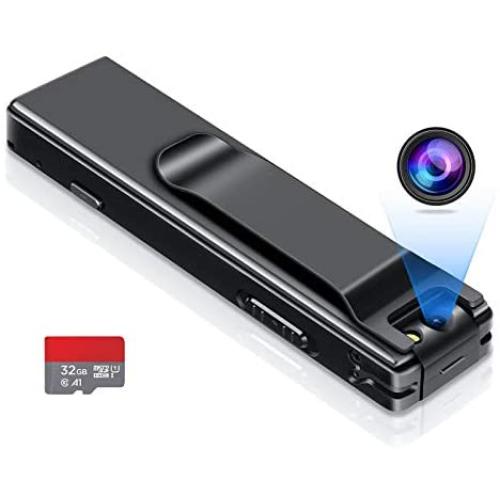 Camera no WiFi Needed - Mini Body Camera Video Recorder - Camera Motion Activated - Nanny Small Cam - Tiny Camera - Small Security Camera for Home and Office (with 32G high-Speed Memory Card)