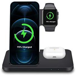 Wireless Charger, 15W Foldable Fast Qi 3 in 1 Wireless Charging Station Compatible with iPhone 11/12/XR/XS/X, iWatch SE/6/5/4/3, Airpods pro/2, FDGAO Wireless Charging Stand for Galaxy S20/S10