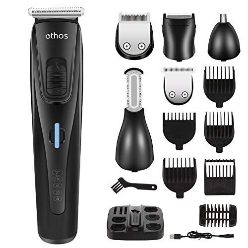 Othos Multi-functional Electric Hair Clipper Beard Trimmers Shaver Kit for Men Mustache Hair Face Nose Body Ear trimmers set USB Charging Rechargeable Lithium Battery Waterproof Cordless Stand LED