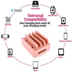 Huga Bamboo Charging Station & Multiple Device Organizer for Cellphone, Smart Watch and Tablet (Pink)