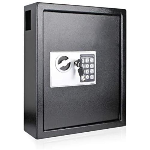 40 Keys Steel Safe Cabinet with Digital Lock - Electronic Key Safe Wall Mount with Drop Slot for Key Returns and Safe Storage - Black