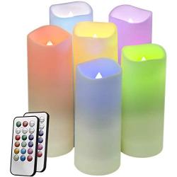 LED Multi Colored Flameless Candles,Salipt LED Flickering Candles Set of 6 (H 5'' 6'' 7'' xD 2.2'') Battery Operated Candles,Waterproof Flameless Candles, Resin Plastic, Indoor Outdoor Use for Gifts