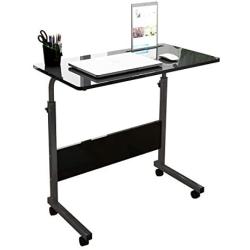 SDHYL 31.5 inches Adjustable Work Stand Mobile Side Desk with Tablet and Mobile Phone Slot Portable Workstation Student Desk Small Snack Table, Bed and Couch Desk, Black, S7-ZS-05#3-80B