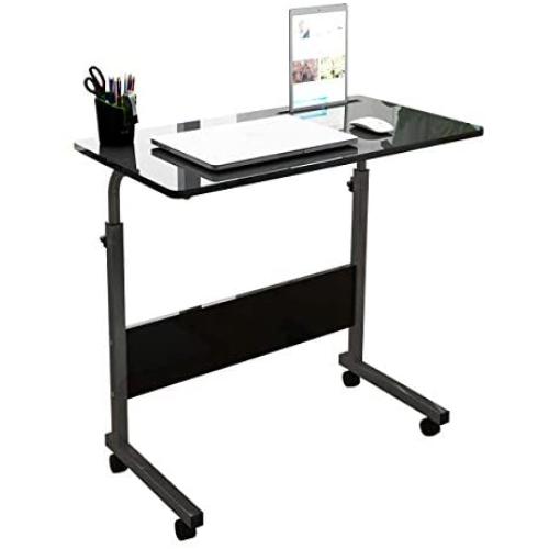 SDHYL 31.5 inches Adjustable Work Stand Mobile Side Desk with Tablet and Mobile Phone Slot Portable Workstation Student Desk Small Snack Table, Bed and Couch Desk, Black, S7-ZS-05#3-80B