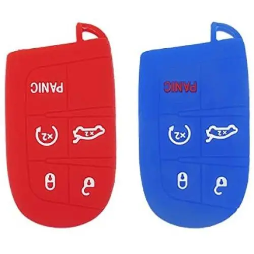 Auovo Smart Key Fob Cover Case Accessories for Chrysler 300 Grand Cherokee Renegade Compass for Dodge Charger Challenger Journey Durango 5 Buttons Keyless Entry Remote(Silicone, 2pcs)