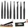 6pcs Precision Tweezers, Plastic Tweezers Set for Electronics DIY Jewelry-making Repair Tool, Black