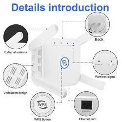 Whew WiFi Extender Signal Booster, 1200Mbps Wireless Internet Amplifier, Dual Band 2.4G & 5Ghz WiFi Extender, 4 Antennas Full Coverage with Ethernet Port and WPS, Ap Repeater Mode