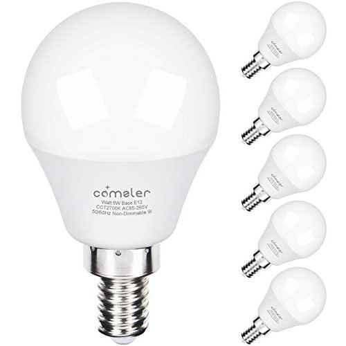 Comzler A15 LED Bulbs 60W Equivalent, Warm White 2700K, E12 Candelabra Base LED Globe Bulb for Ceiling Fan, No Dimmable，6 Pack