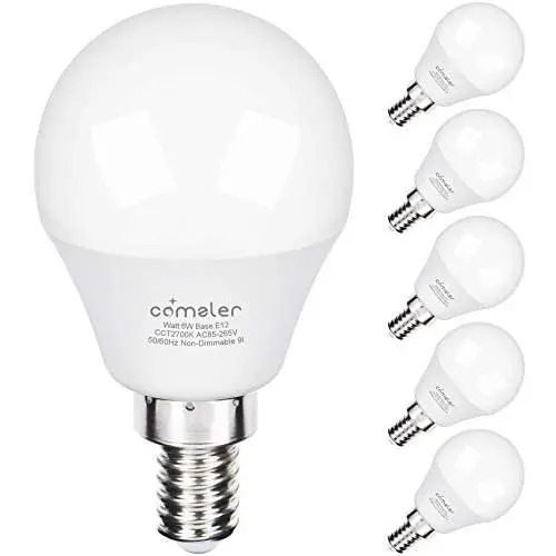 Comzler A15 LED Bulbs 60W Equivalent, Warm White 2700K, E12 Candelabra Base LED Globe Bulb for Ceiling Fan, No Dimmable，6 Pack