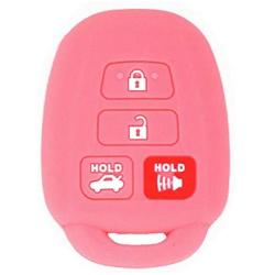 EXUNTECH 2Pcs Rubber Silicone Key Fob Cover Remote Keyless Protector Bag Holder for Toyota Camry Avalon Corolla RAV4 Highlander Venza HYQ12BDM, Black Pink